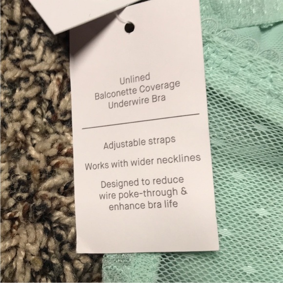 Auden Lace Unlined Underwire Balconette Coverage Bra Mint Green Var Sizes | NWT - Picture 4 of 4